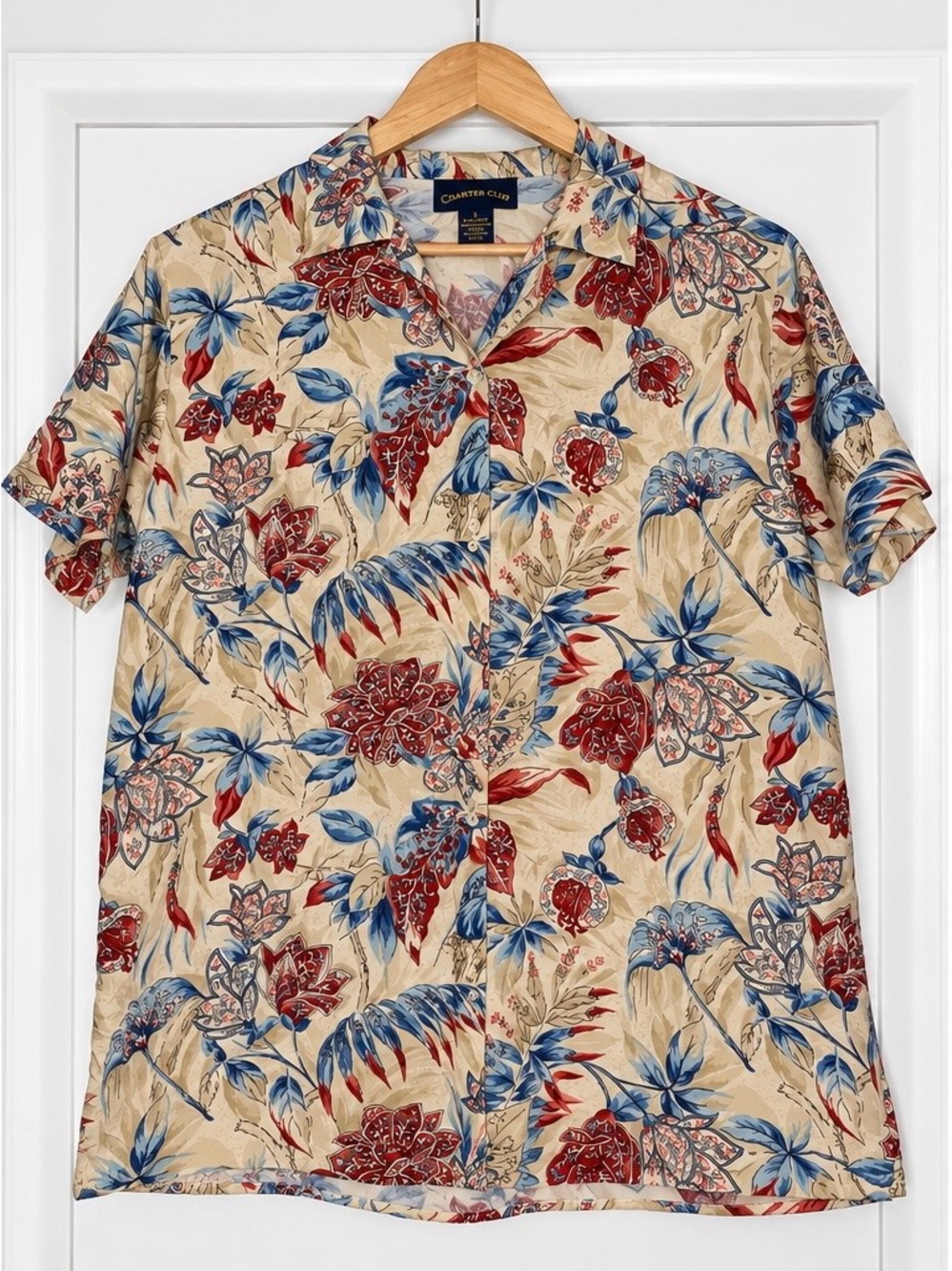 Charter Club Floral Button Front Blouse Size 8 Red Blue Botanical Rayon